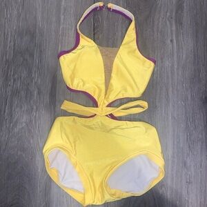 Children’s yellow and purple dance competition bodysuit